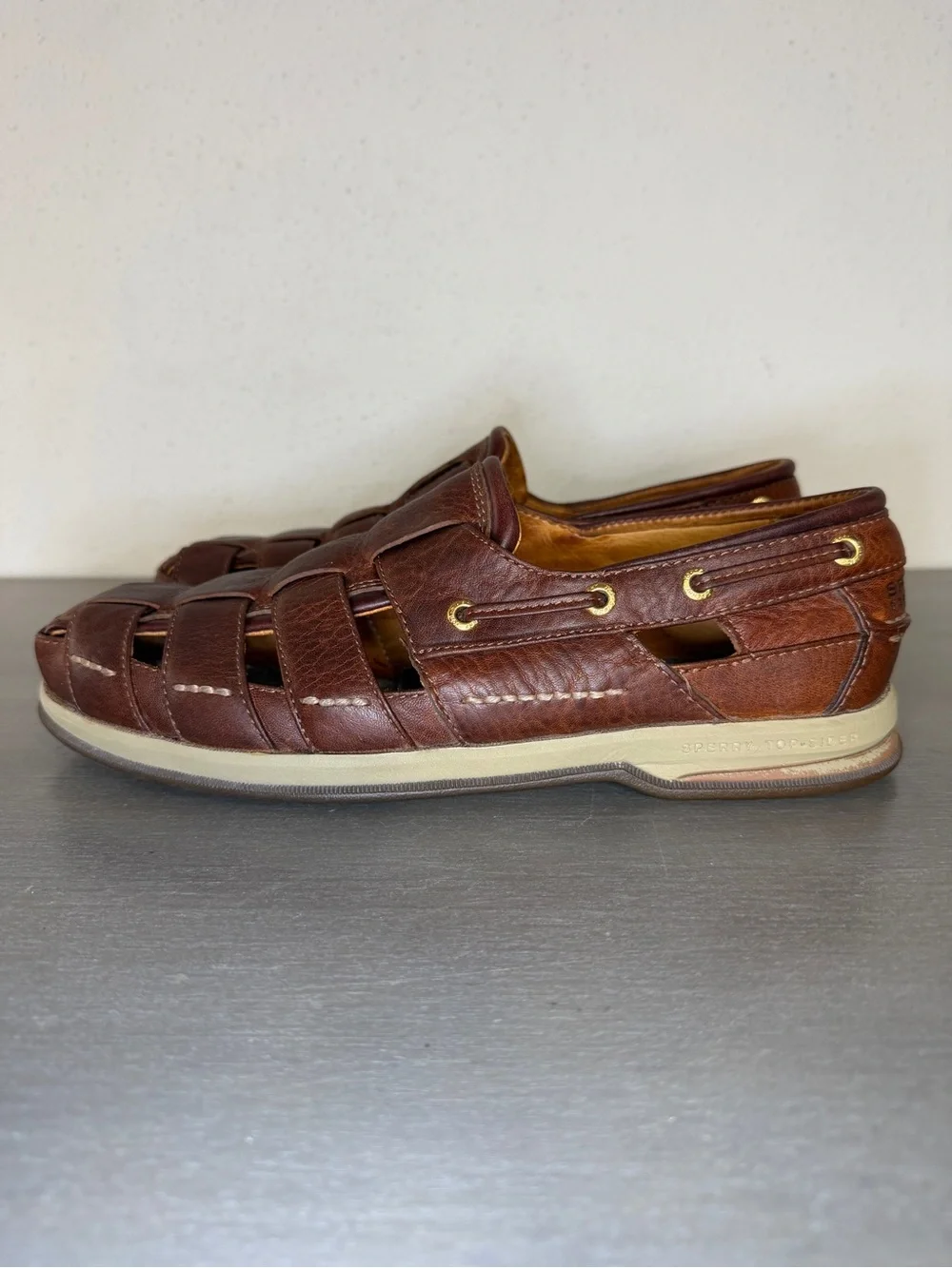 Sperry Top Sider Gold Cup Fisherman Sandals Men’s Size 9M Brown Leather